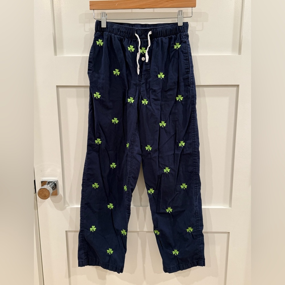 Castaway Nantucket Navy Pajama pants with Embroidered Green Shamrocks Sz S
